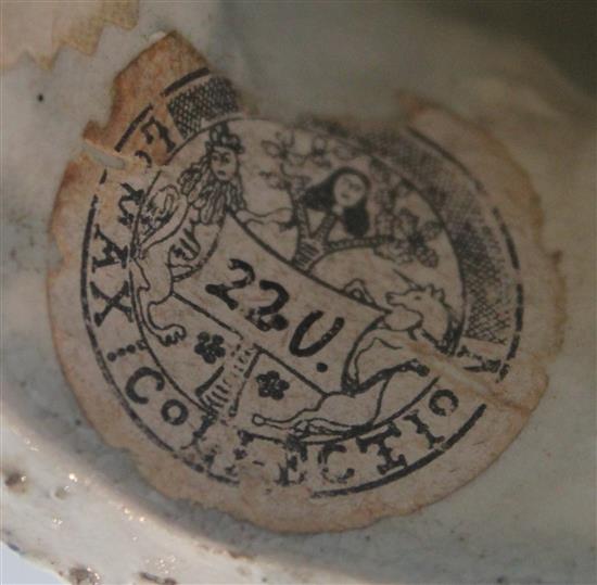 A Prattware figure of a young boy leaning on a barrel, late 18th century, 11.8cm